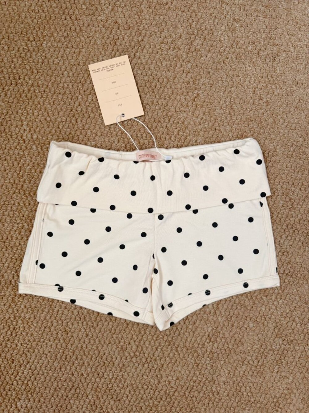 NWT Cream Black Polka Dot Foldover Waist Stretch Shorts Size S